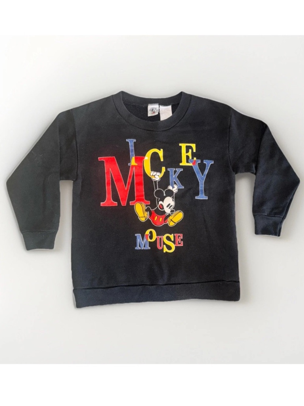 Vintage Mickey & Co Mickey Mouse Kids Sweatshirt Black Made in USA Size 7/8